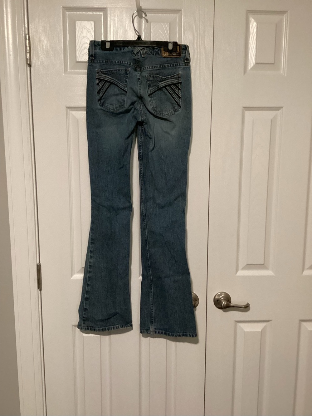 lei Light Blue Boot Cut Denim Jeans with Black leather trim - Picture 3 of 7